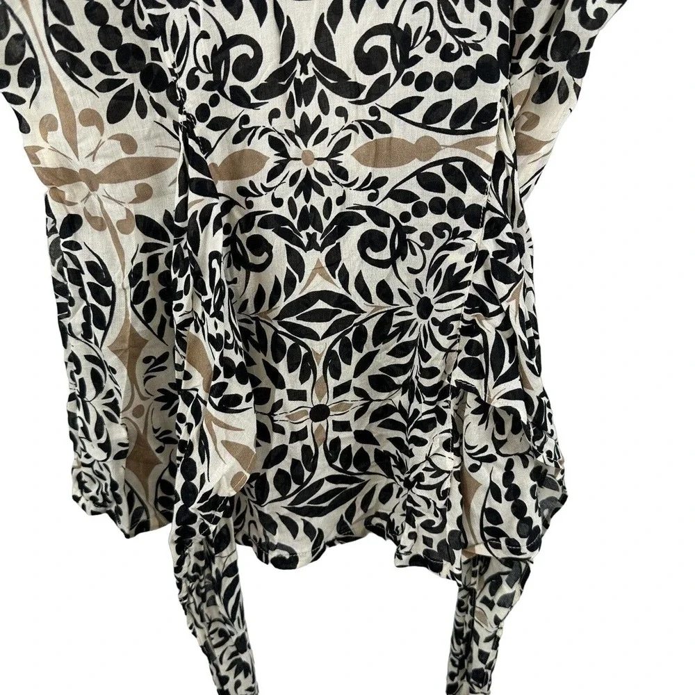 ODILE Anthropologie Sz 2 Blouse Top Black Beige Floral Front Tie Workwear Shirt - Picture 8 of 8
